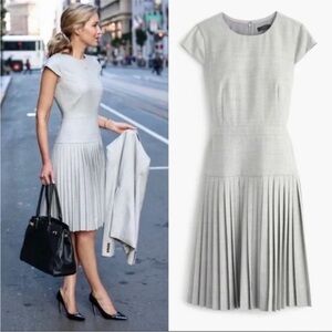 Rare J Crew 9am 120s grey pleated dress